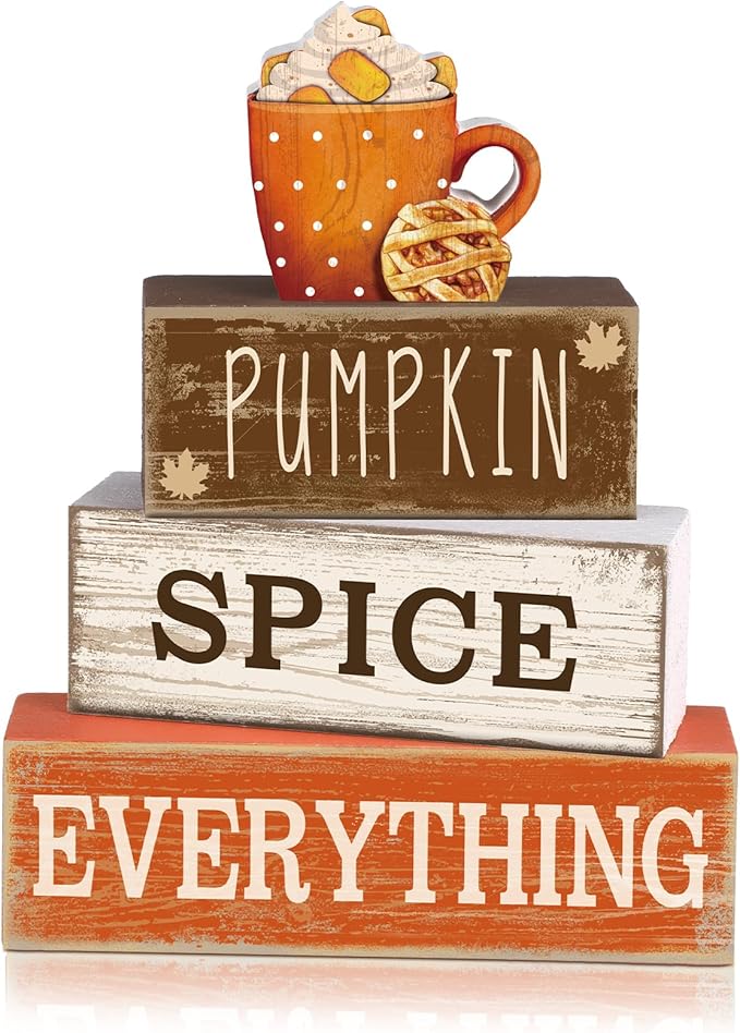 Moucuny 4 Pcs Thanksgiving Decorations for Home Fall Cup Decor Thanksgiving Table Centerpiece Fall Tiered Tray Decor Rustic Wooden Cup Block Sign Gift Farmhouse for Harvest Party Home Kitchen