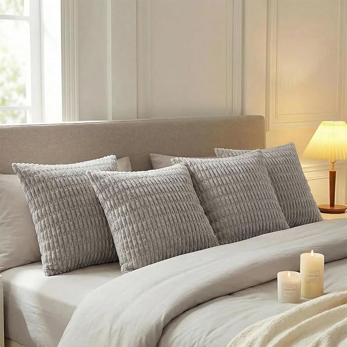 Fancy Homi 4 Packs Decorative Throw Pillow Covers for Living Room Couch Bed, Modern Farmhouse Boho Home Décor Accent Cushion Case, 16" x 16", Gray