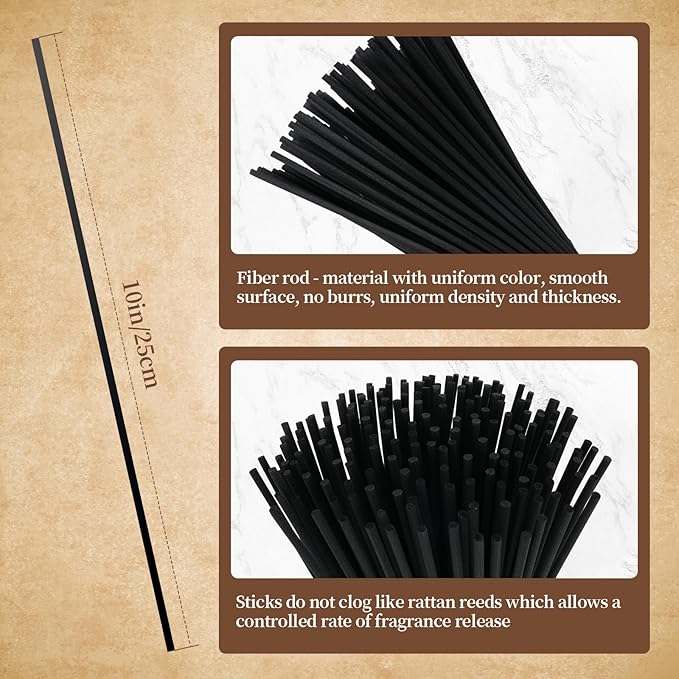 10inch Diffuser Replacement Sticks - 60Pcs Fiber Reed Fragrance Sticks Refill for Home and Bathroom - Rattan Essential Oil Sticks for Scented Diffuser