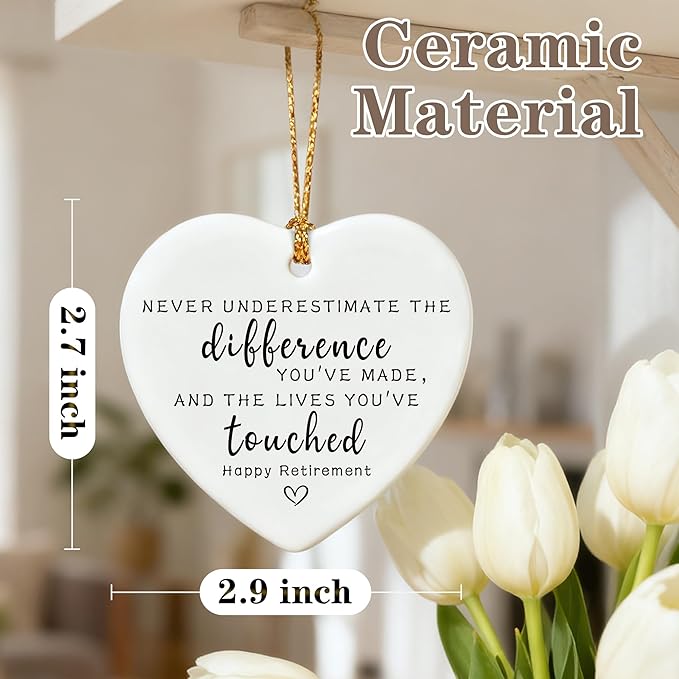 Never Underestimate The Difference You’ve Made, and The Lives You’ve Touched - Appreciation Gifts, Retirement Gifts for Women, Men, Coworker, Boss, Employee, Teacher, Nurse | Heart Christmas Ornament