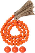 Equsion Seasonal Wooden Bead Garland with Tassels, 3.3 ft Holiday Vintage Boho Bead Garland Easter Tray Decoration, Vase Wall Room Art Birthday Party Decoration(Orange)