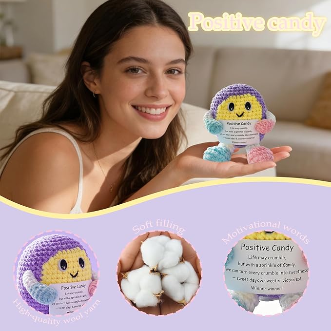 Emotional Support Handmade Positive Candy Crochet Gift and Knitted Keepsake Desk Decor for Women Friends Coworkers Mom, Birthday Mother's Day Encouragement Present
