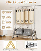 Heavy Duty Clothing Rack, Metal Clothes Rack Load 450 LBS, Rolling Coat Racks for Hanging Clothes with Lockable Wheels, Wardrobe Closet Garment Racks for Bedroom, Silver