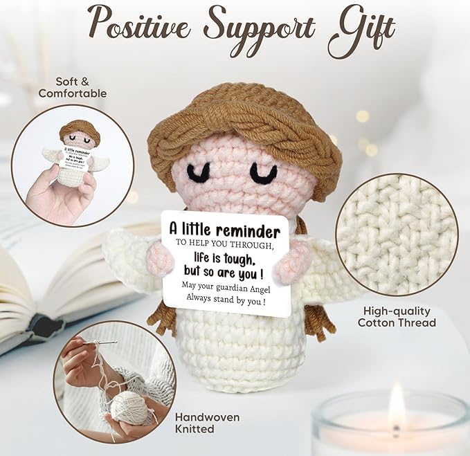 Handmade Positive Crochet Angel - Life is Tough But So are You - Birthday Gifts, Get Well Gifts for Women Men Kids Bestie, Inspirational Gift for Friends Student, Coworker
