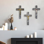 NCPLYGOU Crucifix Wall Cross, Catholic Cross for Wall with Metal Hook, Layered Wood Like Resin Crosses Wall Decor for Church Office Home Baptism, Jesus Wall Art Christian Gifts, Father's Day