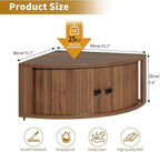 Corner Shelves Wall Cabinet Set of 3, Floating Corner Shelf Organizer with Sliding Doors, Fluted Wall Cabinet for Living Room, Bedroom, Office, Small Space, Walnut (Curved, 15.74“)