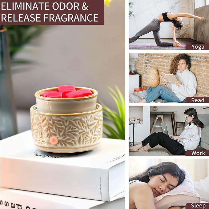 ElusiaKa Wax Melt Warmer 3-in-1 Electric, Ceramic Wax Burner for Scented Wax, Scented Wax Melter & Essential Oil Burner for Home Aromatherapy-Tan