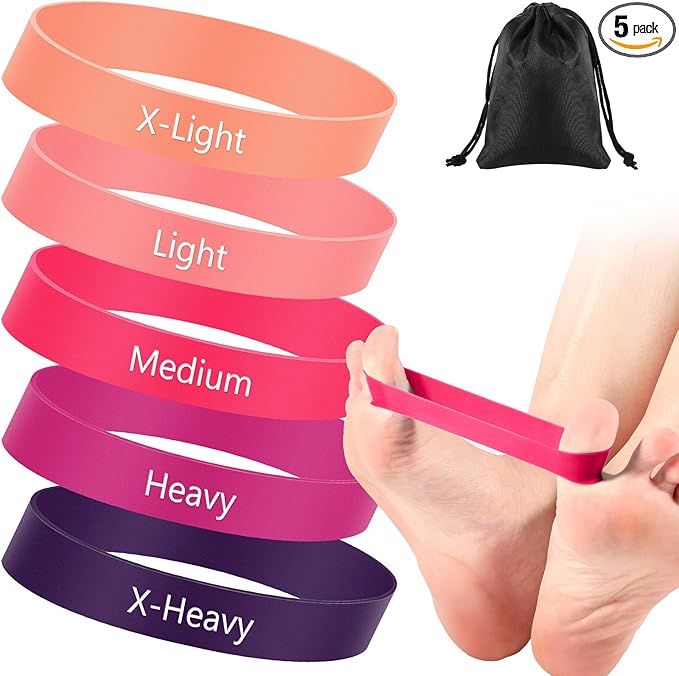 Set of 5 Toe Stretcher Band Separator Spacer Bunion Correction Hallux Valgus Alignment Foot Stretcher Straightener Resistance Loop Yoga Exercise Foot Care with Carry Bag(Pink)