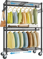 VIPEK R2X Expandable Portable Closet with Lockable Wheels, 600lbs Capacity Heavy Duty Rolling Clothes Rack w/Adjustable Shelves & Hanger Rod (2' to 3'5"), Metal Clothing Rack for Small Spaces (Black)