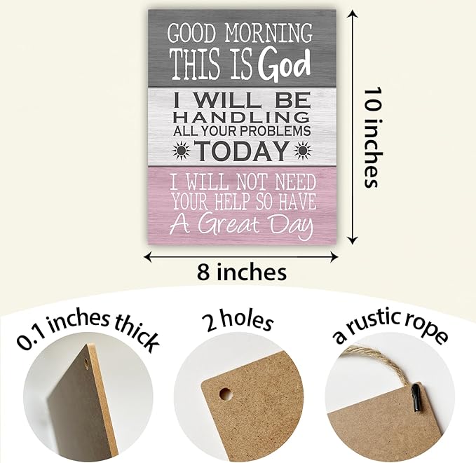 Christian Gift Bible Gifts Religion Gift for Women Men Home Decor Good Morning This is God Inspirational Wood Hanging Sign Plaque with Rope Wall Office Bedroom Shelf Decor -30