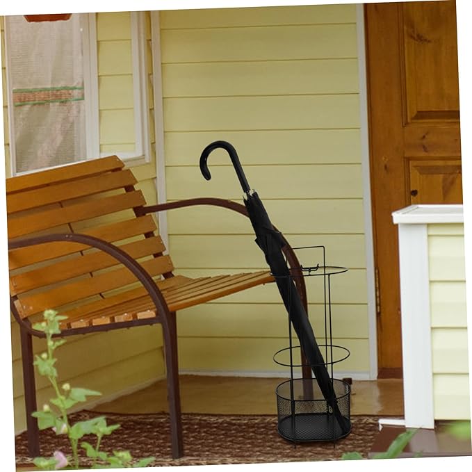 VOSAREA Freestanding Metal Umbrella Stand Water Drip Tray Indoor Entryway Organizer for Canes Walking Sticks and Golf Stylish and Functional Umbrella Holder for Home Use