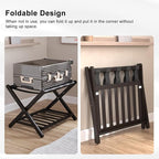 Smuxee Fully Assembled Black Luggage Racks Pack of 2, Upgraded Bamboo Foldable Suitcase Stand with 5 Nylon Straps, Luggage Holder with Shelf for Guest Room Bedroom Hotel