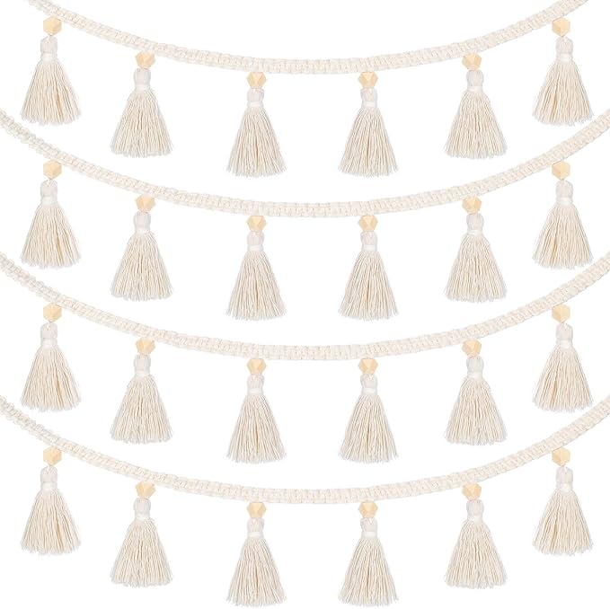 Tatuo Boho Macrame Tassel Garland for Classroom Decor Hanging Tassel Garland Bunting Boho Classroom Decor for Nursery Room Birthday Party Bedroom Dorm(4 Pieces,37.4 Inch)