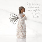 Willow Tree Remembrance (Darker Skin) Angel, Memories, Hold Each Safely in Your Heart, Carved with Symbols to Remind us of Loved Ones, Gift of Support and Sympathy, Sculpted Hand-Painted Figure