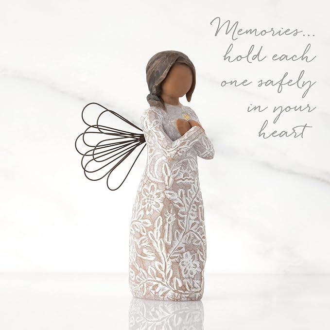 Willow Tree Remembrance (Darker Skin) Angel, Memories, Hold Each Safely in Your Heart, Carved with Symbols to Remind us of Loved Ones, Gift of Support and Sympathy, Sculpted Hand-Painted Figure