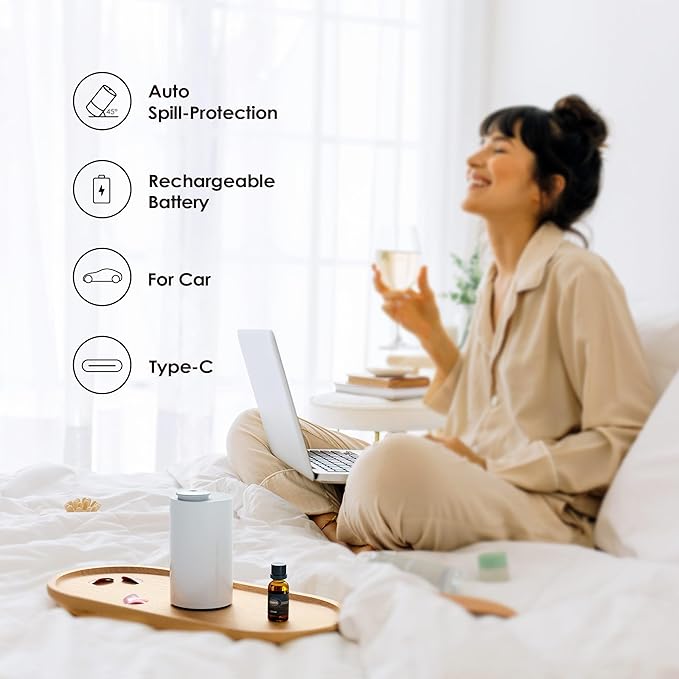 Airversa Waterless Diffuser for Essential Oil, Car Diffsuer, Battery Operated Nebulizer, 0.7 Fl Oz/ 20mL, Mini Scent Air Machine, 3 Timers & 3 Mist Levels for Home, Room, Car, Office - AN6 Yogurt