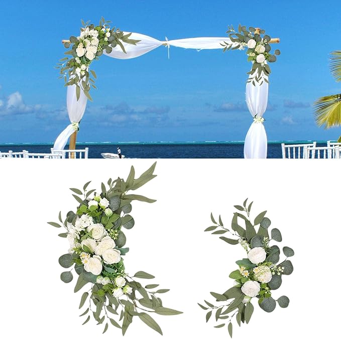 2 Pieces Front Door Hanging Wreath Artificial Peony Flower Swag with Green Leaves Silk Vine Garland Decorative for Arches Suitable for Kitchen Wall