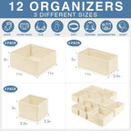 Criusia Drawer Organizer Clothes 12 Pack, Dresser Organizer for Nursery Bedroom Closet Organization and Storage - Baby Clothes Organizer Bins - Drawer Divider for Sock Underwear Bra Ties (Beige)