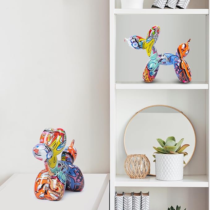 Resin Balloon Dog Sculpture - Collectible Figurines Decor for Home | Office Desktop Resin Decors Balloon Dog Decor (Graffiti)