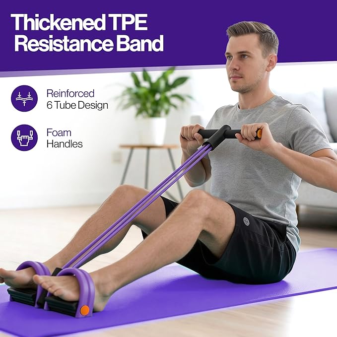Pedal Resistance Band with Handle, 6 Tube Multifunction Foot Pedal Resistance Band, Arm & Waist Training Tummy Trimmer Ab Workout Equipment for Home Gym Men Women