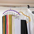 Legging Organizer for Closet, Metal Yoga Pants Hanger w/Rubber Coated 4 Pack w/10 Clips Hold 40 Leggings, Hangers Space Saving Hanging, Closet Organizers and Storage-Purple