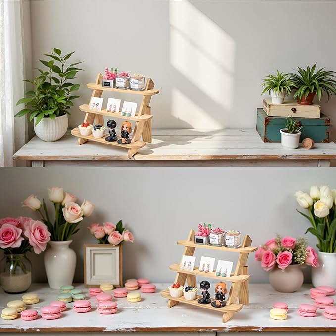 2Pcs Wooden Cupcake Stand, 3 Tier Wood Rustic Cupcake Stand, Dessert Display Stand Shelf, Buffet Risers for Table Display, Cupcake Stands for Food, Dessert, Cookie, Decor, Craft Show