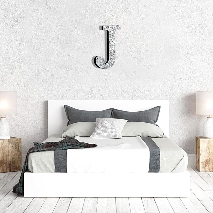 Qunclay 8'' Silver Crystal Diamond Bling Letters Crushed Diamond Decoration Wooden Glitter Letter with Screw and Hooks Rhinestone Gift for Wedding Y2k Mcbling Bedroom Wall Decor (Letter J)