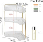 YCIA&DONE Corner Bathroom Counter Organizer, Makeup Organizer for Vanity, Skincare Cosmetic Perfume Tray, Corner Countertop Shelf Rack Storage for Bathroom Kitchen 3 Tiers (Clear White)