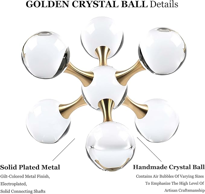 6.7 inch Transparent Golden Crystal Ball, Living Room Decor, Gold Modern Western House Decor Aesthetic, Home Decor Living Room, Office, Book Shelf, Bedroom, Desk, Fireplace, Coffee Table and More
