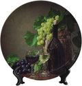 Decorative Plate Stand, 10 Inch, Grapes and Wine On Wooden Table Round Display Plate, Table Top Plate Decor with Stand, for Kitchen Living Room Office Countertop Decor
