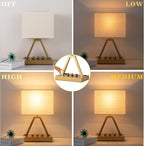 Briever Touch Control Table Lamp, 3-Way Dimmable Desk Lamp with USB C & USB A and AC Outlet, Bedside Lamp with Phone Stand and Fabric Shade for Bedroom, Living Room,Bulb Included, Gold