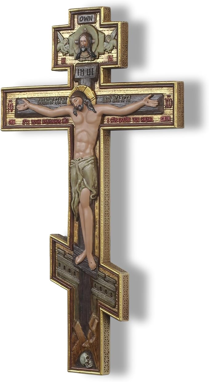 DevotedWalls 12" H Hand Painted Traditional Orthodox Cross for Wall,Byzantine-style Religious Crucifix,Traditional Christian Crucifix for Chapel,Church,Office and Home Decor,Orthodox Cross for Prayer Corner Hanging(Hand Painted in Full Color)