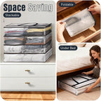 Clear Under Bed Storage Containers - 6 Pack Large Capacity Clothes Storage Bags with Lid & Sturdy Handles, Foldable Moving Bags, Clothing Organizer Totes for Bedding, Comforter, Sheet（60 L）