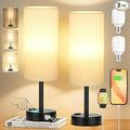 PartageiZ White Bedroom Lamps Set of 2-3 Way Dimmable Touch Table Lamps with USB C and A Ports, Bedside Lamps for Nightstand with AC Outlet, Small Desk Lamps with Black Base for Office Hotel