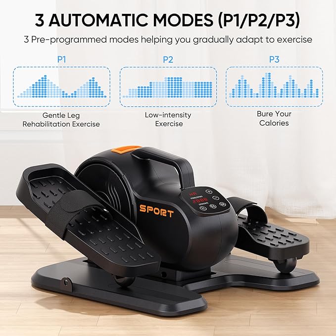 Under Desk Elliptical Machine, 3-in-1 THERUN Electric Leg Exerciser for Seniors, Fully Assembled Portable Seated Pedal Exerciser w/Remote Control, 16-Level Speeds & Resistance