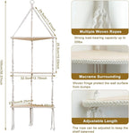 Artilady Macrame Corner Shelf Wall Hanging - 3 Tier White Floating Shelves Plant Corner Wall Decor, Boho Rustic Wood Plant Storage Rack for Bedroom Living Room Bathroom
