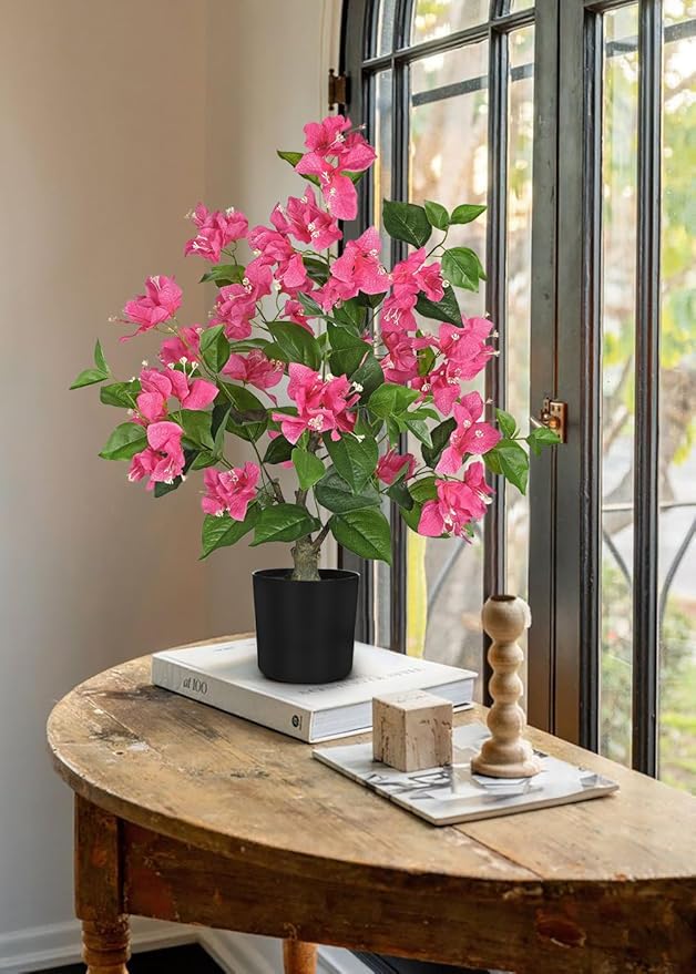 26.3” Large Fake Plants Artificial Flowers Bougainvillea Artificial Plants Trees Indoor Pots, Faux Plants Perfect for Home Decor, Living Room Table Decor, Bedroom Shelf Decor, Dining Room Decor