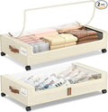 Yecaye Under Bed Storage with Wheels, 2 Pack Under Bed Storage Containers, 60L Underbed Shoe Storage with Clear Window & Label, Rolling Under Bed Metal Drawer for Clothes, Shoes, Books, Blankets