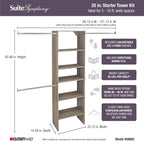 ClosetMaid SuiteSymphony Wood Closet Organizer Starter Kit with Tower and 3 Hang Rods, Shelves, Adjustable, Fits Spaces 5 – 10 ft. Wide, Natural Gray