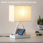 Briever Touch Control Table Lamp, 3-Way Dimmable Desk Lamp with USB C & USB A and AC Outlet, Bedside Lamp with Phone Stands for Bedroom, Living Room, Office, LED Bulb Included, White