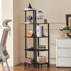 YUFAM 4-Tier Corner Shelf with Sturdy 5-Leg Base, Wooden Corner Bookshelf for Small Spaces, Corner Standing Shelf for Living Room, Bedroom, Office, Black