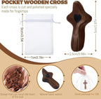 zyphonic Pocket Wooden Cross, Black Walnut with Heart Design, Religious Comfort Gift with Organza Bags Christian Encouragement Gift Handheld Stress Relief (25)