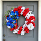 4th of July Decorations Outdoor Patriotic Wreaths for Front Door 250th Anniversary Decorations Red White and Blue American Flag Wreath (American Flag Sunflower A)