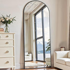 Dewfig Arched Full Length Mirror, 64"x20" Gold Mirror with Stand, Full Body Mirrors for Leaning Against or Wall Mounted, Large Floor Mirrors for Bedroom, Living Room, Black