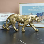 Cheetah Statue Home Decor Leopard Sculpture Resin Sitting Cheetah Figurine Desktop Table Top Ornament Decoration for Home Office-Gold Or Silver (Walking-Champagne Gold)