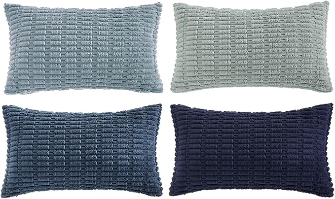 Fancy Homi 4 Packs Decorative Throw Pillow Covers for Living Room Couch Bed, Modern Farmhouse Boho Home Décor Accent Cushion Case, 24" x 12", Blue Series