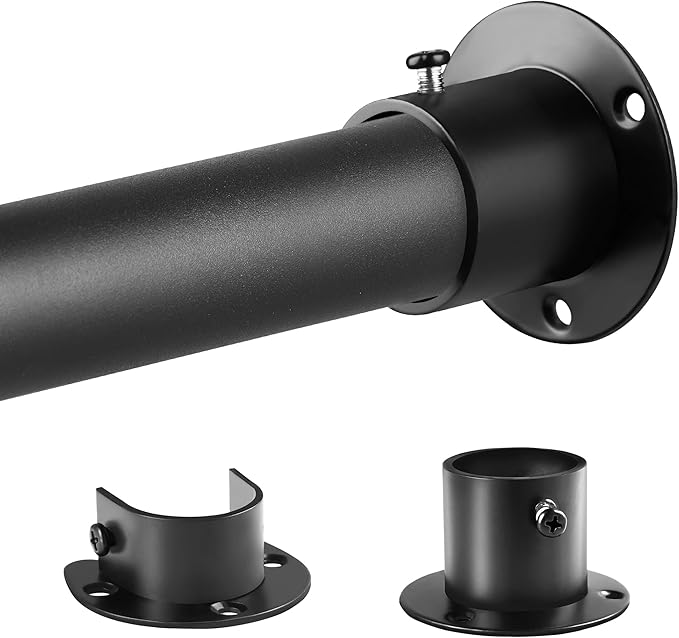 Closet Rods for Hanging Clothes, 1.3 Inch Diameter Heavy Duty Closet Rod 17-28 Inch Adjustable, Metal Closet Poles for Hanging Clothes, Matte Black Bar for Closet, Wardrobes, Bathroom, Windows
