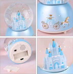 Snow Globe Castle Crystal Ball Automatic Snowfall Musical Rotate Crystal Ball with 7 Color Changing Lights Musical Castle Snowglobe for Kids Girls Boys