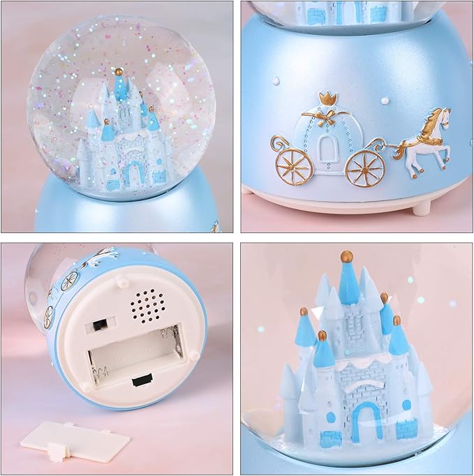 Snow Globe Castle Crystal Ball Automatic Snowfall Musical Rotate Crystal Ball with 7 Color Changing Lights Musical Castle Snowglobe for Kids Girls Boys