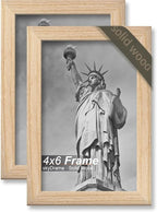 Natural Solid Wood 4x6 Picture Frame, Display 4 x 6 Inch Picture Poster Photo, Vertical & Horizontal Wall Hanging - 2 Pack/Natural/4"x6"